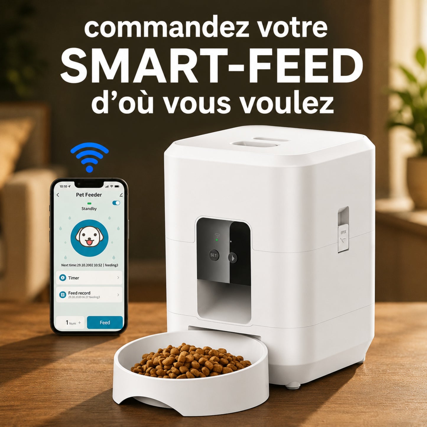 Distributeur automatique SMART-FEED blanc de croquettes 2L pour chat connecté WiFi