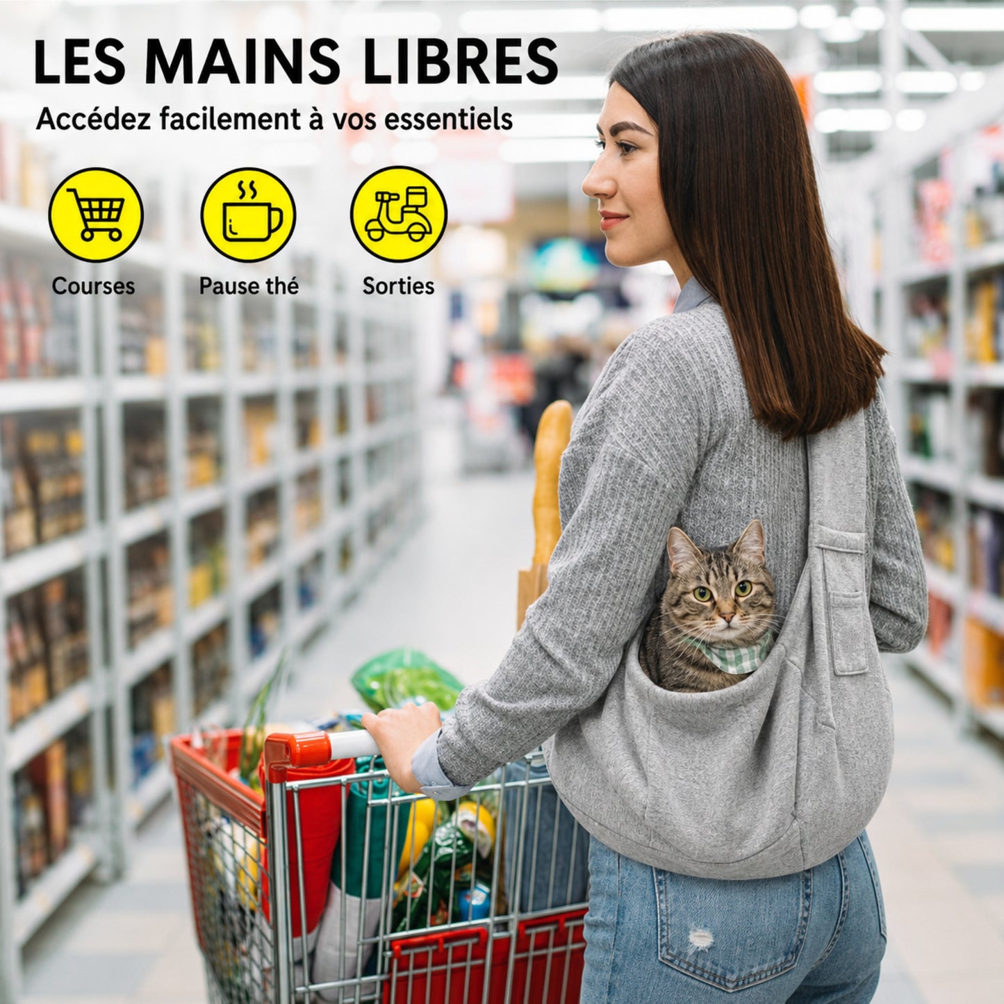 CÂLIN'GO™ - Femme portant son chien dans le sac de transport lors de ses courses et transports