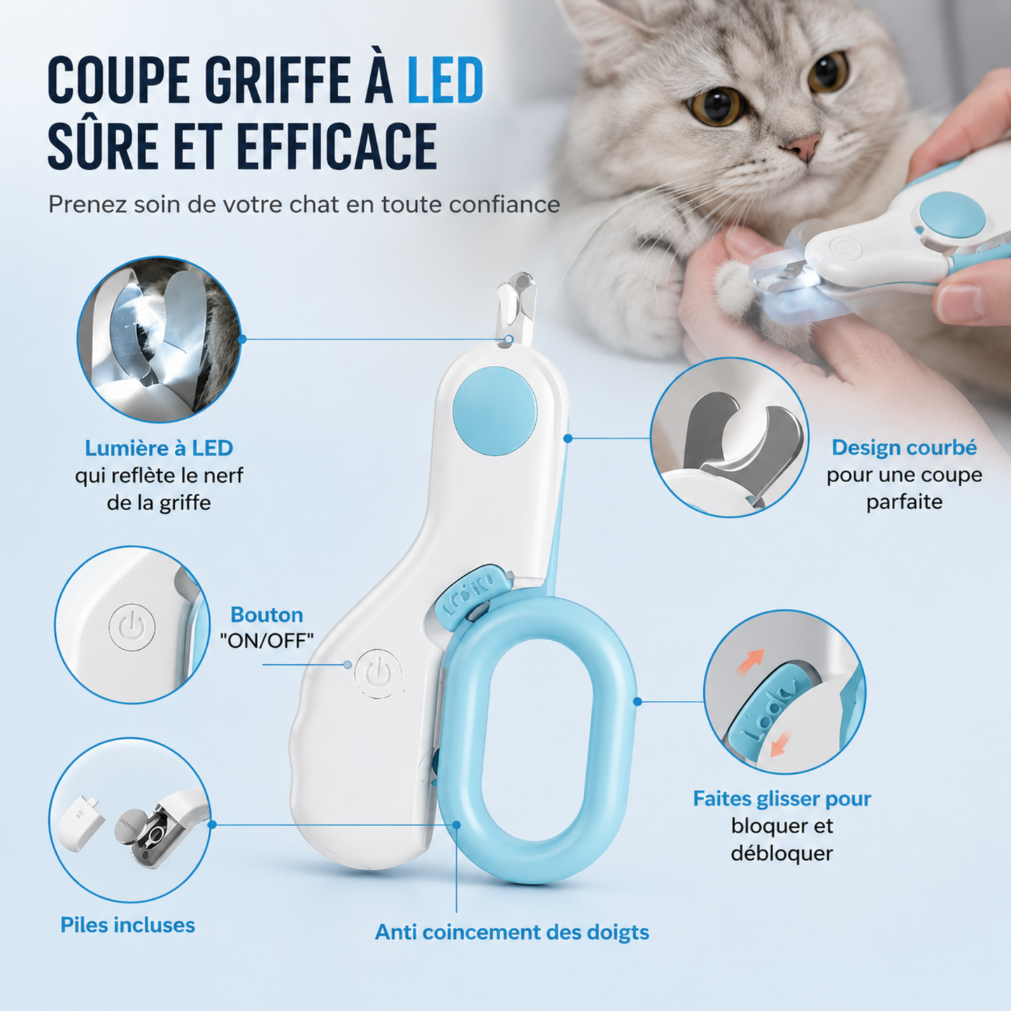 Coupe-griffe à LED CLIC-GRIFFE — sûr et efficace, caractéristiques détaillées