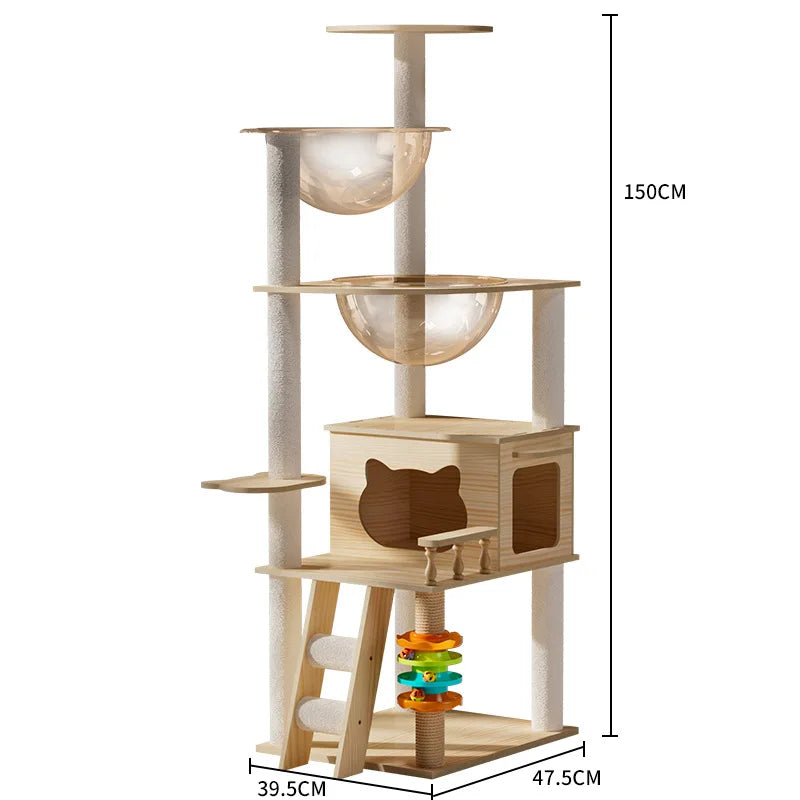 dimensions de l'arbre à chat en bois CAT-WOOD de 150 cm