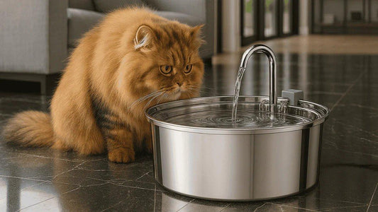 chat qui boit dans une fontaine àeau