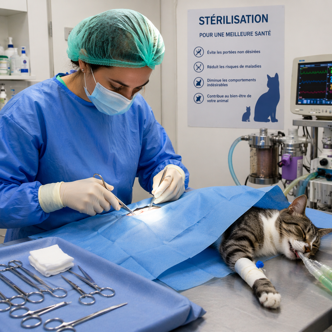 Chat allongé sereinement, illustrant les bienfaits de la stérilisation pour sa santé