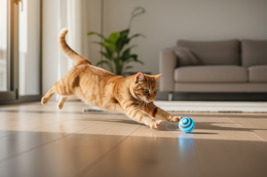 Chat chassant une balle autonome