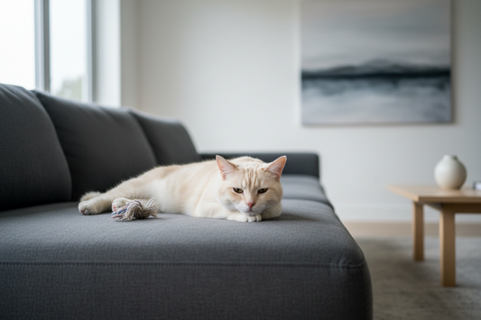 Chat qui s'ennuie sur un canapé