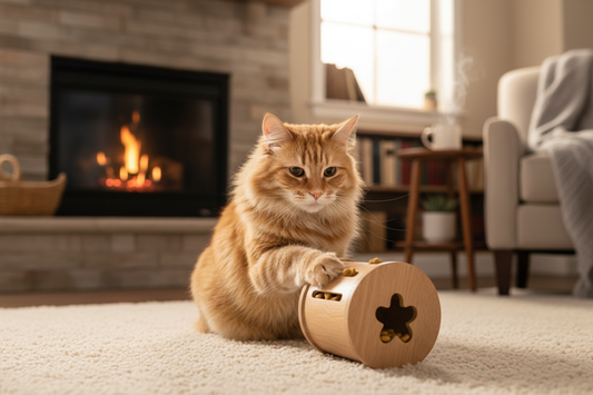 Chat senior avec puzzle jouet