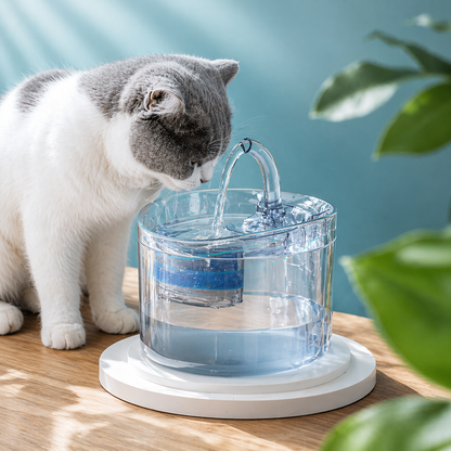 Fontaine à Eau pour Chat 2 Litres Transparente Double Mode Source et Filet