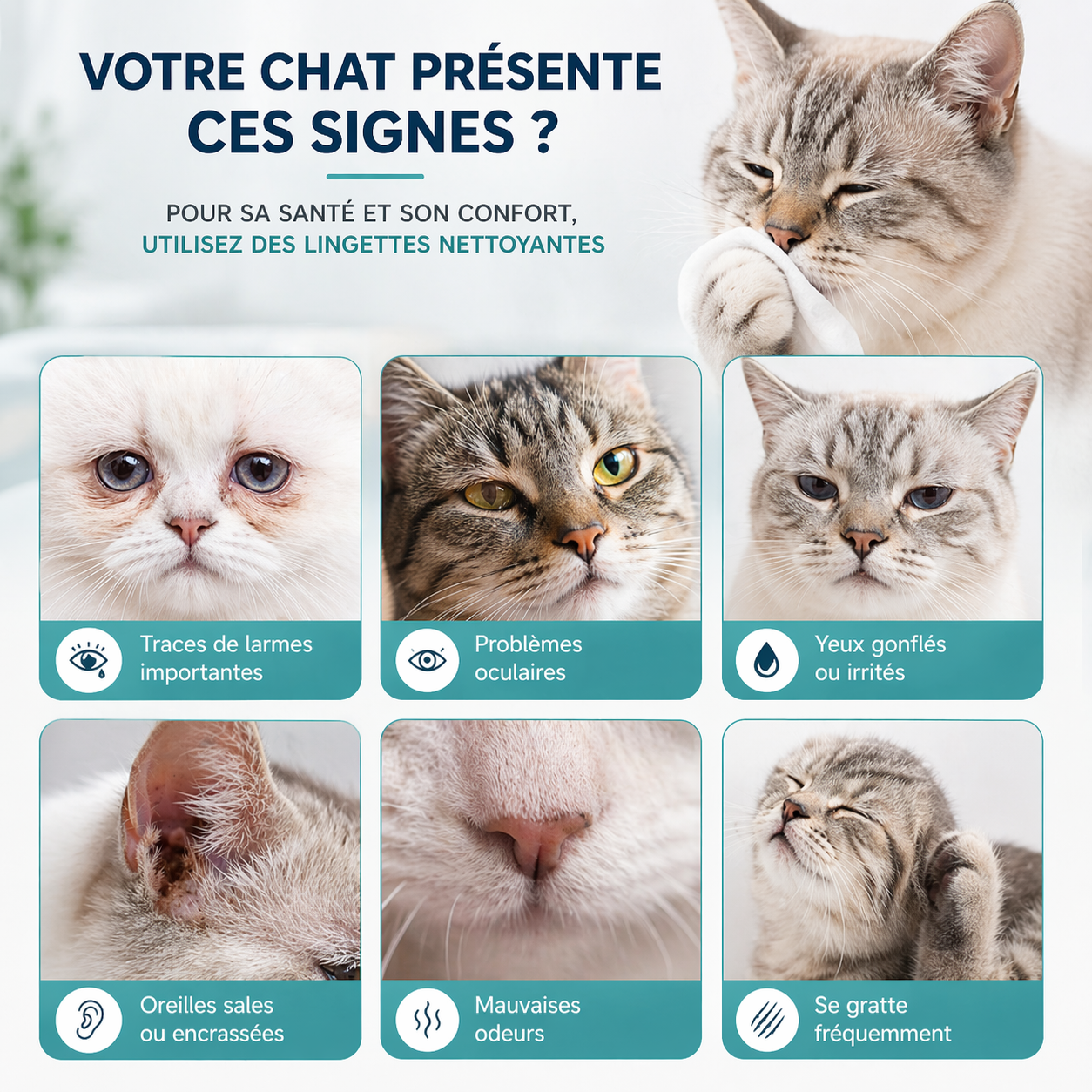 Lingettes Nettoyantes pour Yeux et Oreilles pour Chat CLEAN-PET.