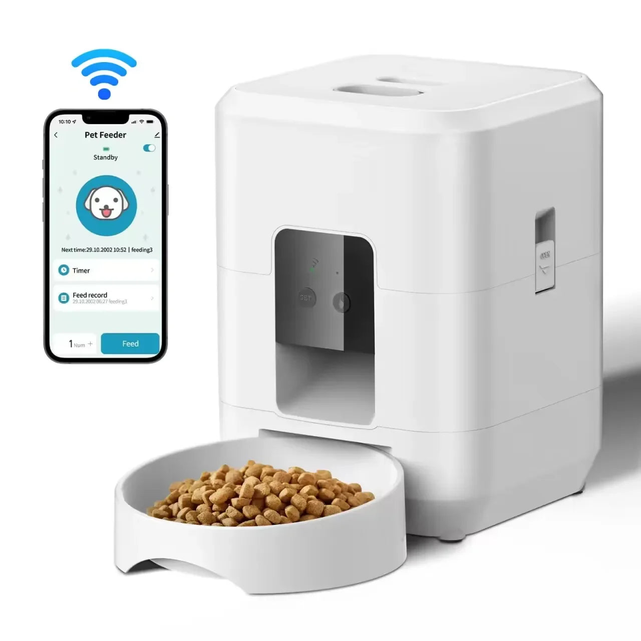 Distributeur automatique blanc de croquettes 2L pour chat connecté WiFi