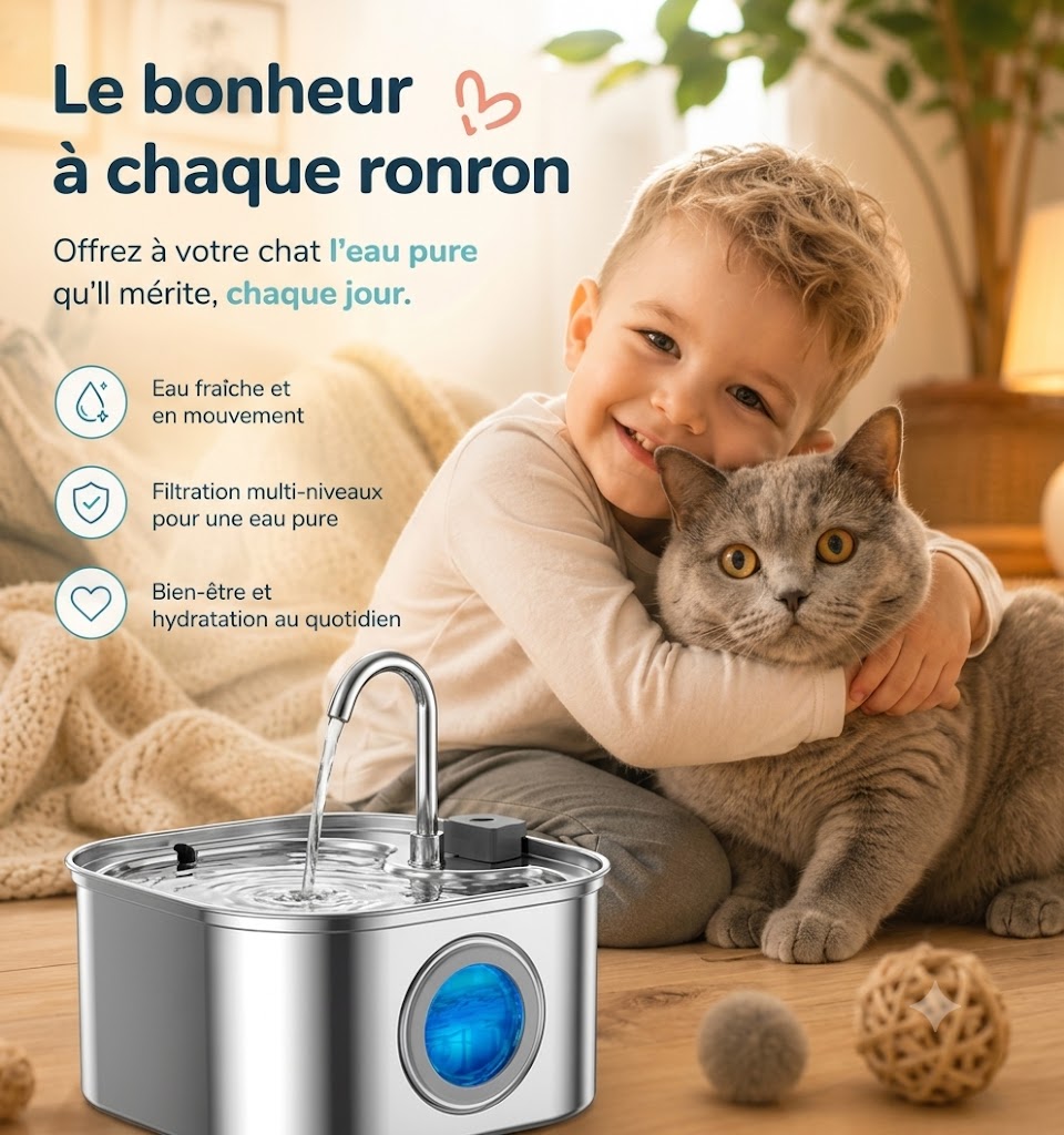 AQUA-FLOW enfant présente la fontaine pour chat