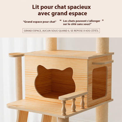 niche spacieux intégré dans l'arre à chat CAT-WOOD