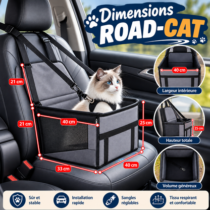 Votre chat voyage enfin en sécurité. ROAD-CAT™ — le siège rehausseur voiture pour chat.