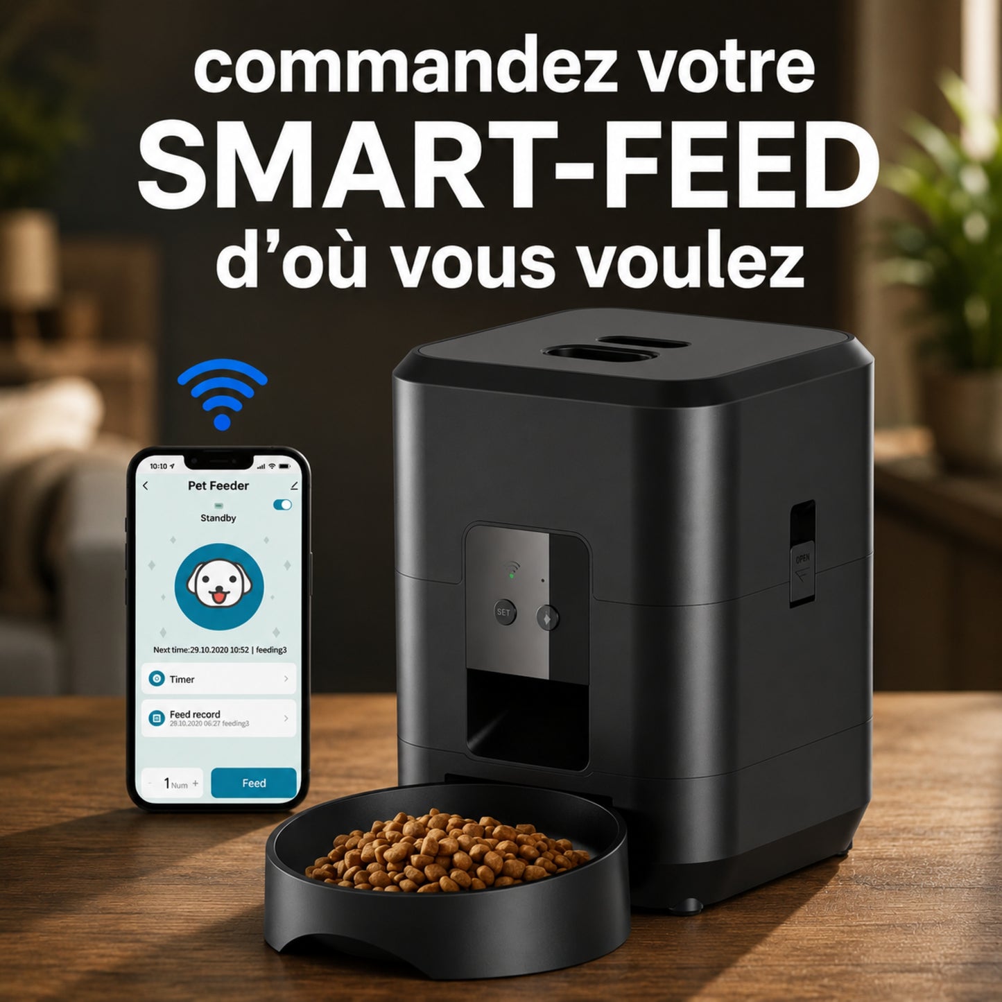 SMART-FEED Distributeur automatique noir de croquettes 2L pour chat connecté WiFi