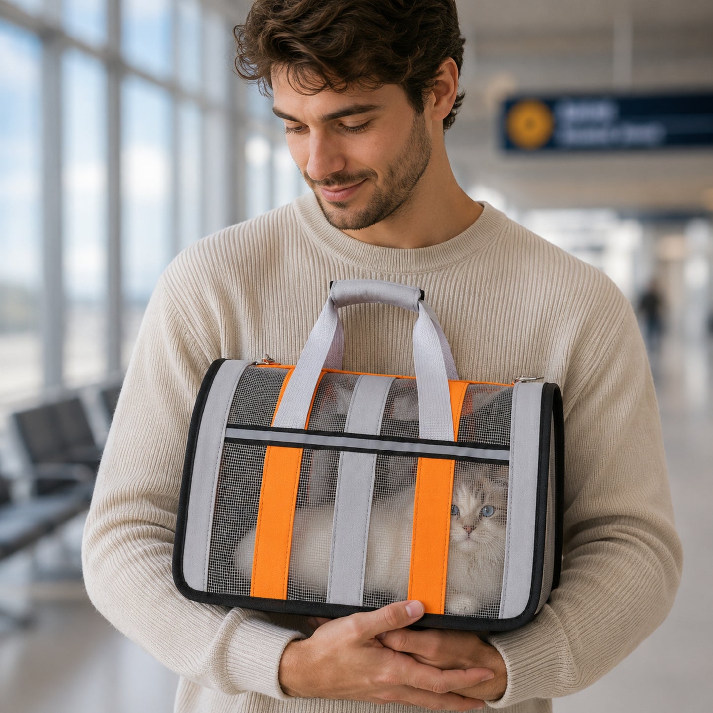 Votre chat déteste la cage. AIRGO™ — Le sac de transport respirant et pliable.