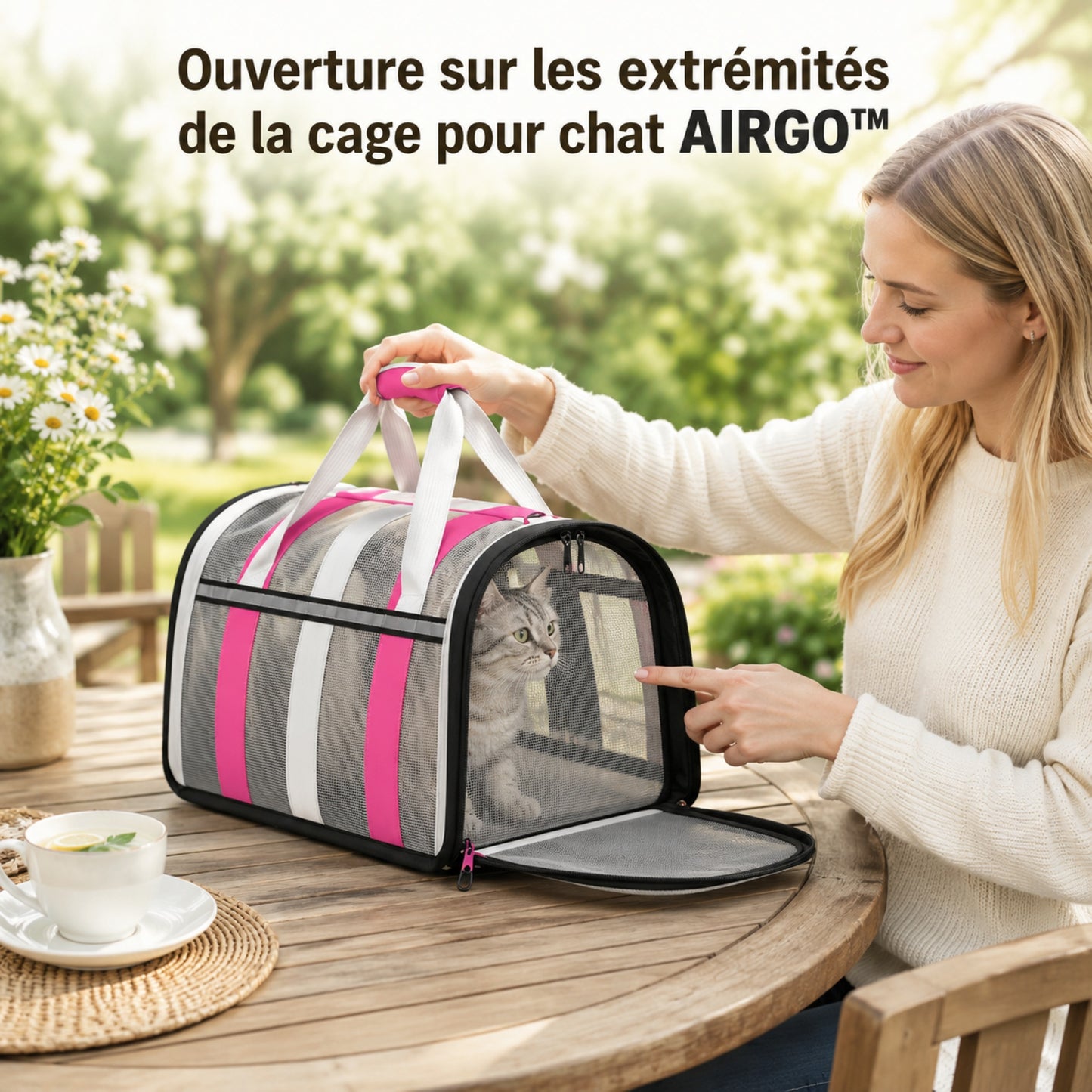 Votre chat déteste la cage. AIRGO™ — Le sac de transport respirant et pliable.