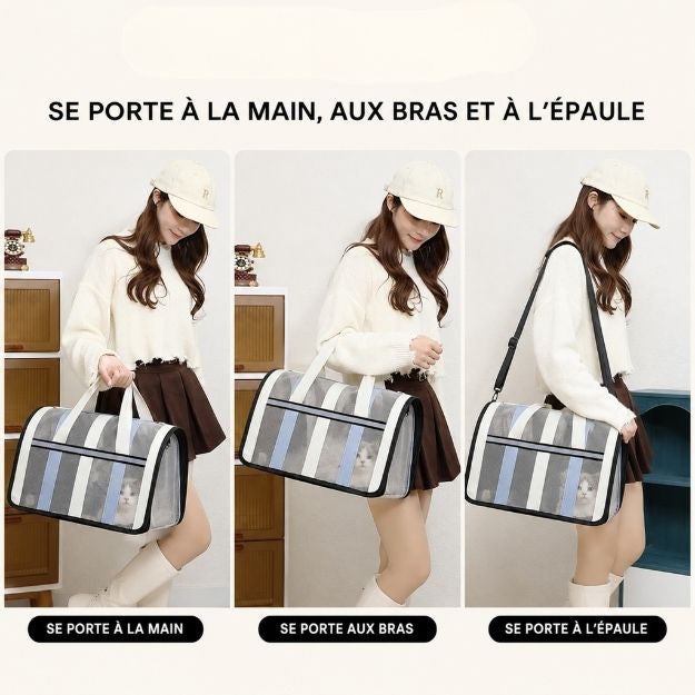 Votre chat déteste la cage. AIRGO™ — Le sac de transport respirant et pliable.