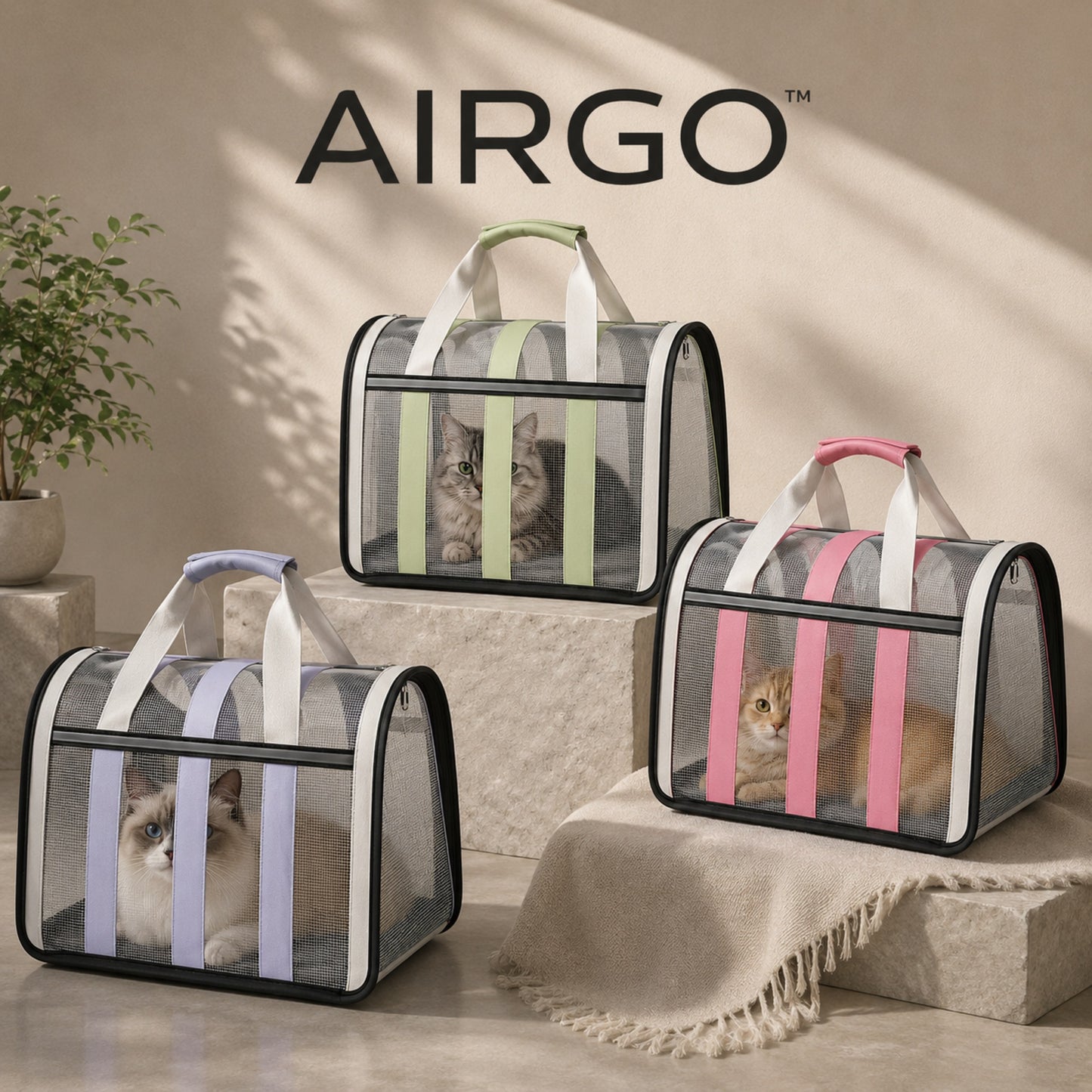 Votre chat déteste la cage. AIRGO™ — Le sac de transport respirant et pliable.