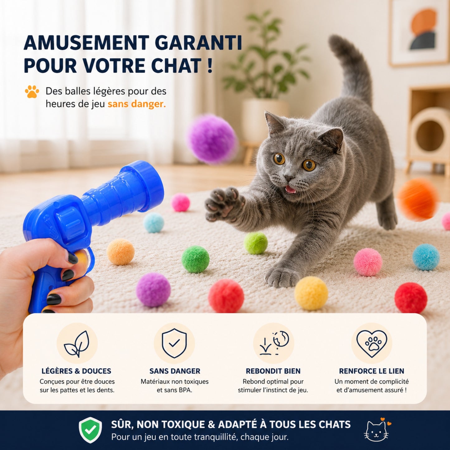 chat qui s'amuse avec les balles