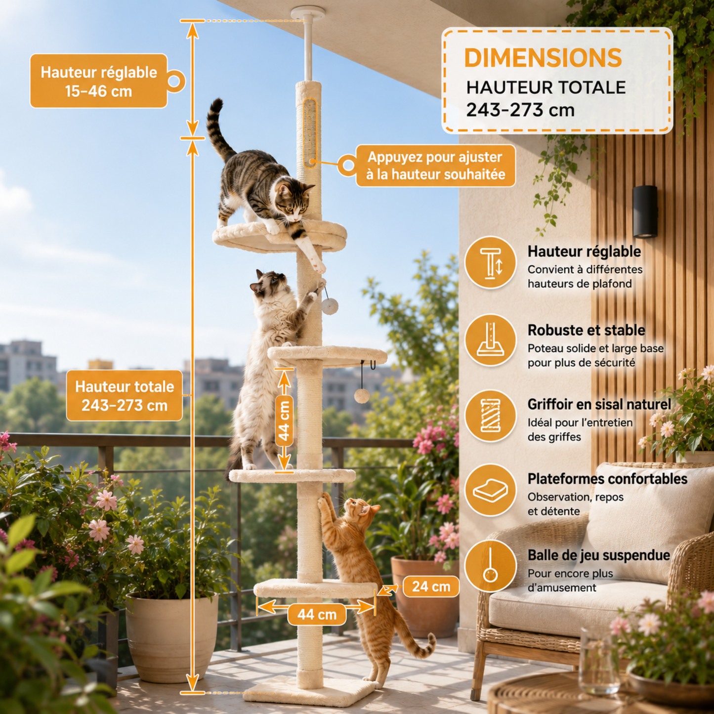 arbre à chat avec plateformes rembourrées