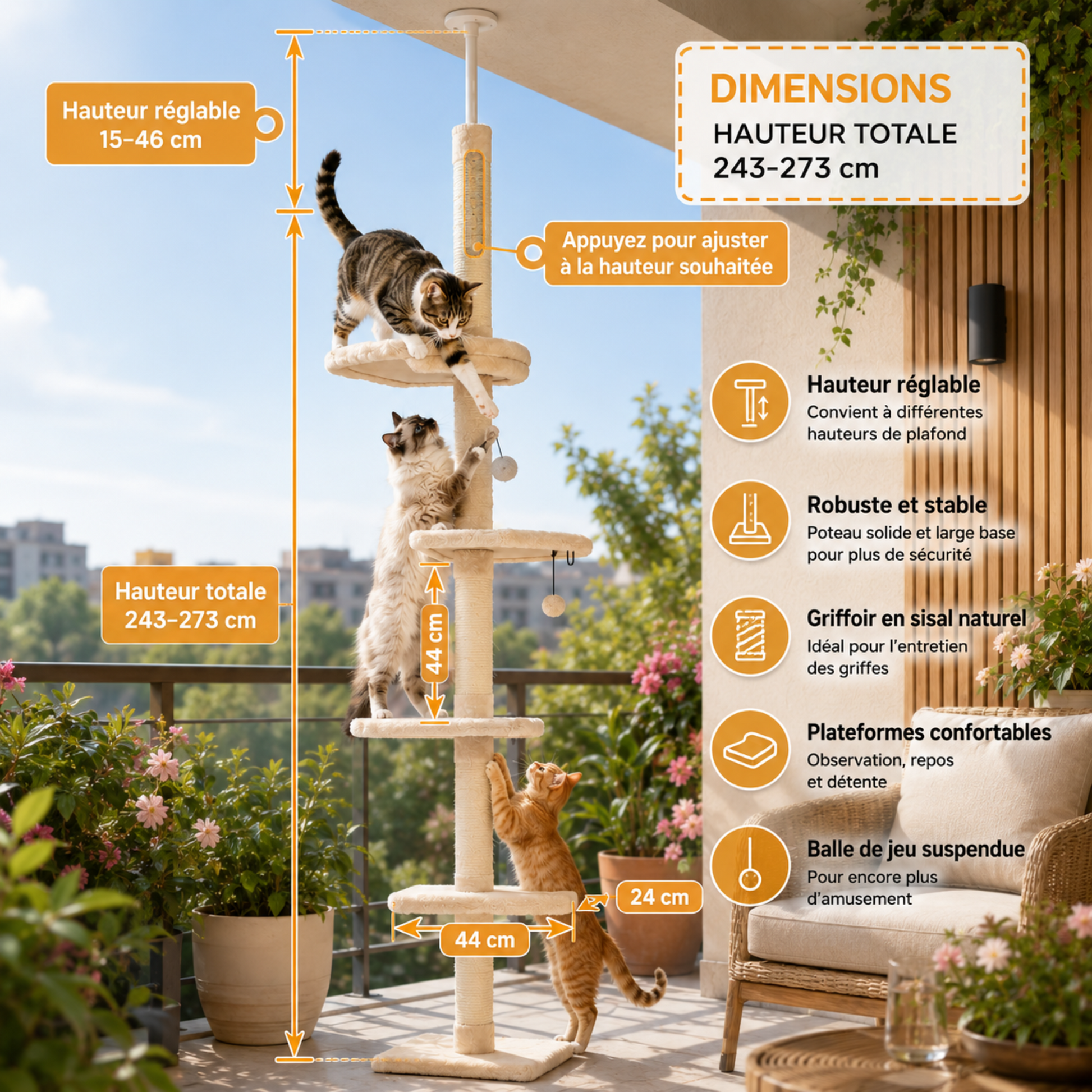 arbre à chat avec plateformes rembourrées