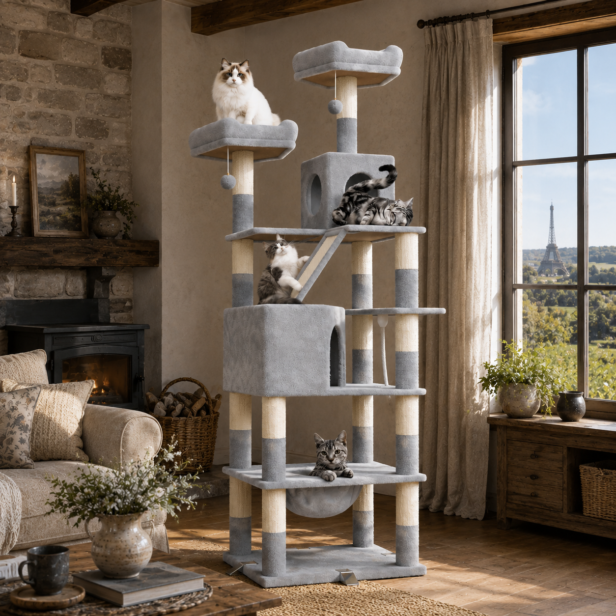 atlas-cat arbre chat gris salon