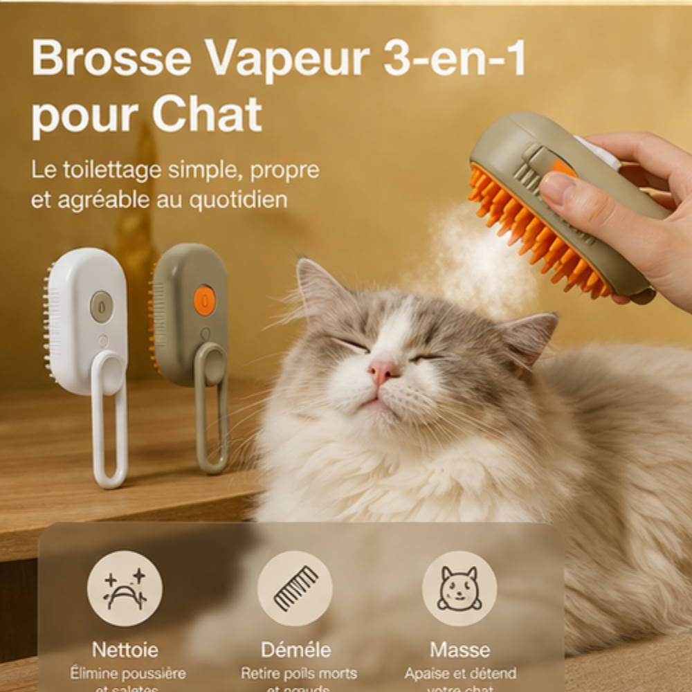 Brosse vapeur 3 en 1 BRUSH-NETT™ pour le toilettage du chat