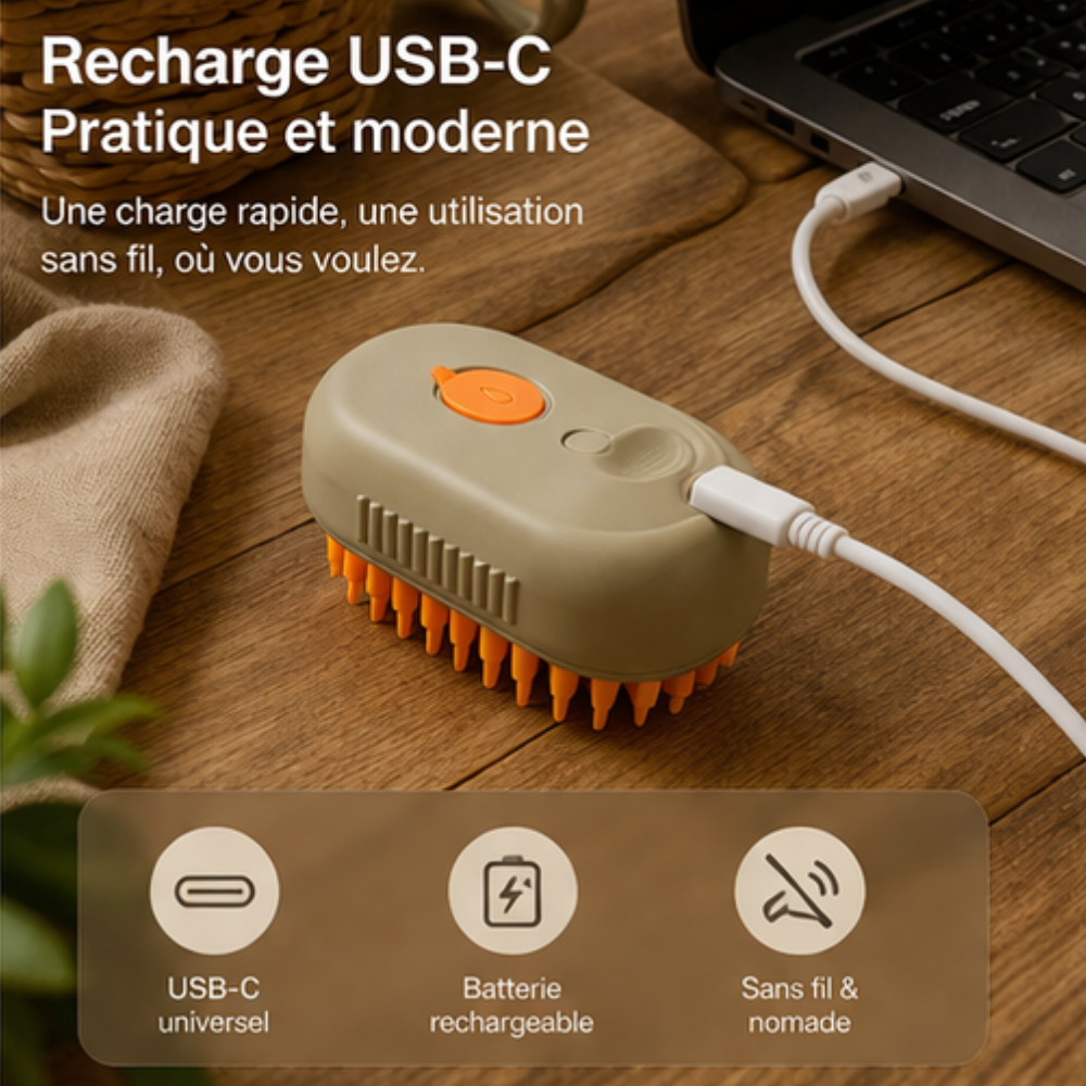Recharge USB-C pratique et moderne de la brosse BRUSH-NETT™