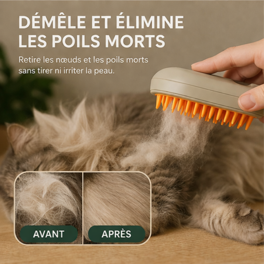 Vapeur douce anti-poils volants de la brosse BRUSH-NETT™