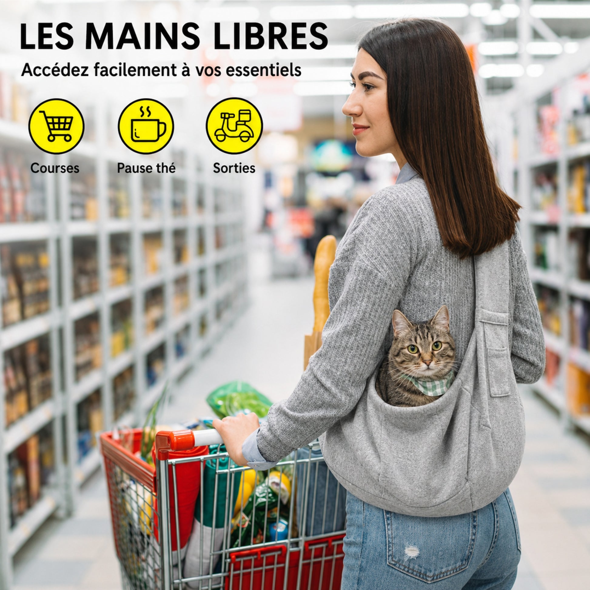 CÂLIN'GO™ - Femme portant son chien dans le sac de transport lors de ses courses et transports