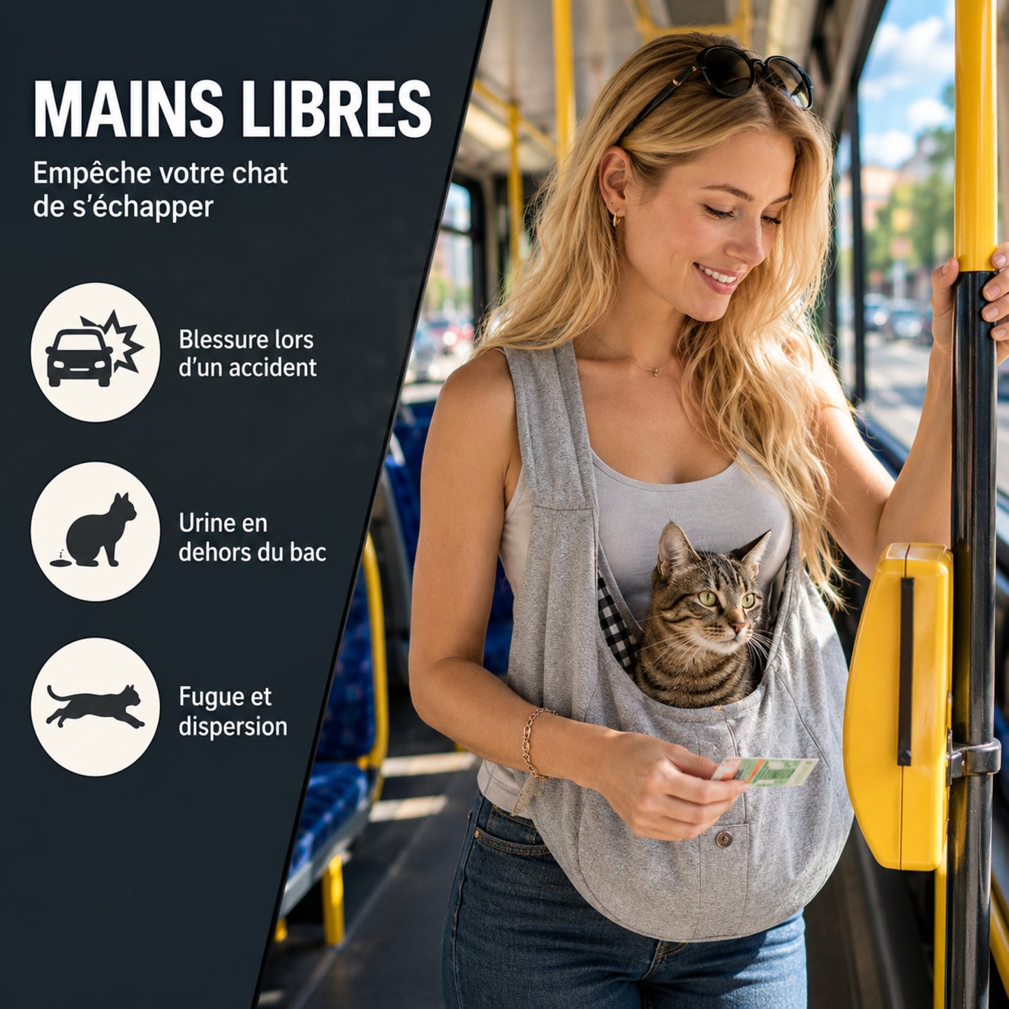 CÂLIN'GO™ - Sac de transport porté en écharpe, mains libres, idéal pour promener son chat