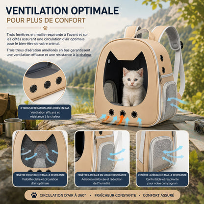 Ventilation optimale grâce aux grilles latérales du sac bulle pour chat
