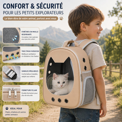 Détails confort et sécurité du sac de transport pour chat