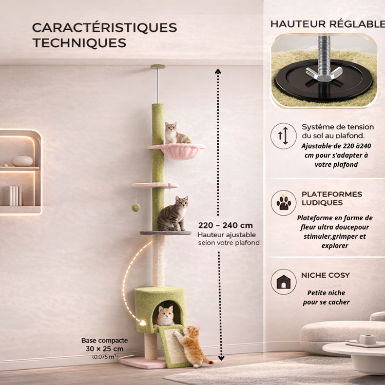 caracteristique tecnique arbre chat telescopique 5en1