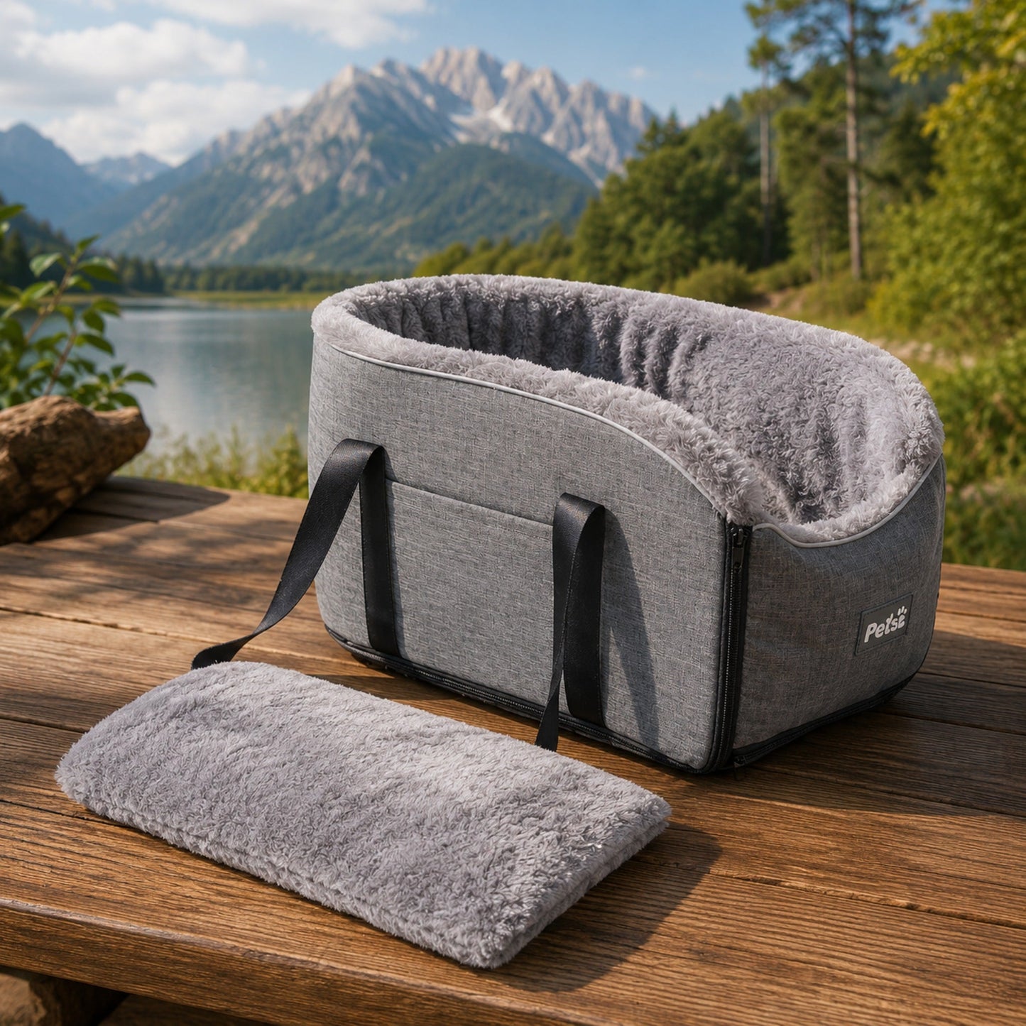 CARRY-ME™ porté en bandoulière avec chat — bord de mer