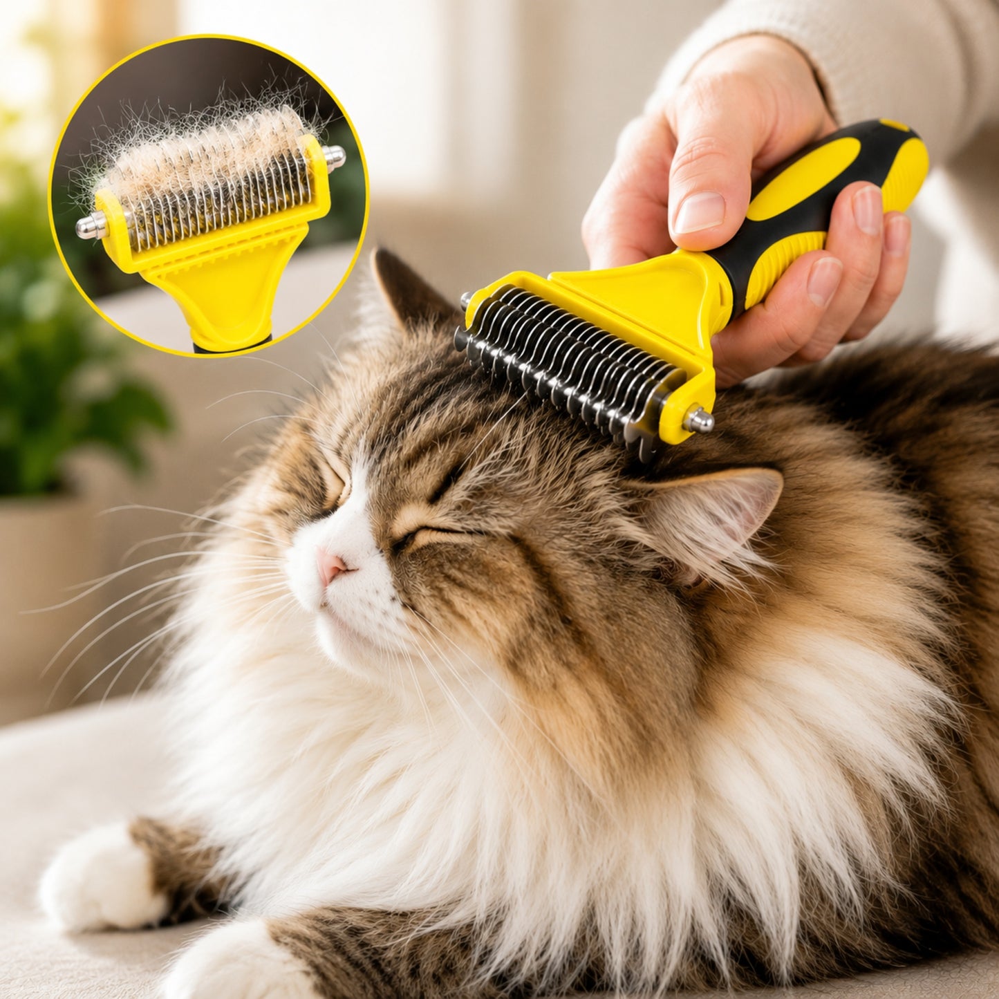 double-face Chat persan se faisant démêler le pelage avec la brosse CATBRUSH double face