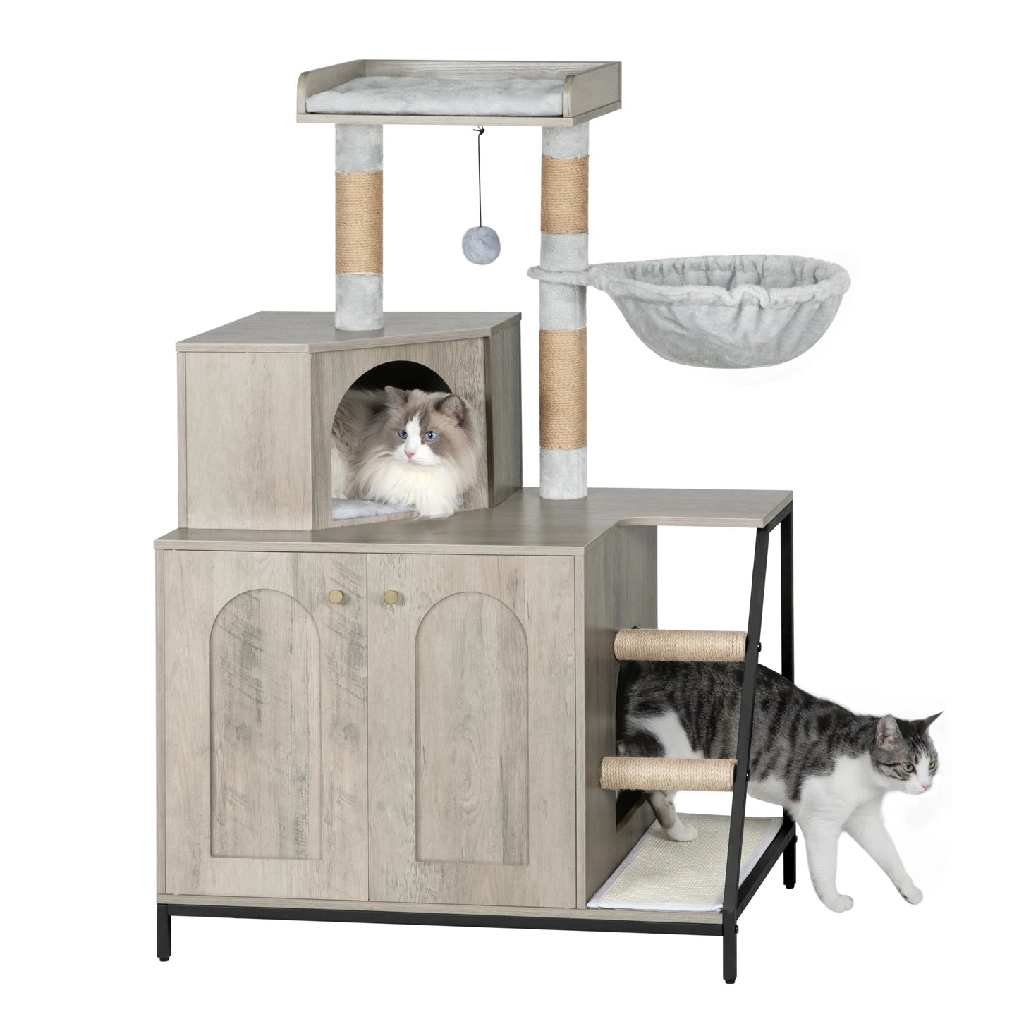 Vue d'ensemble du CATZENHOME™ blanc avec chat installé dans le condo