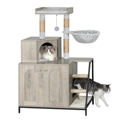Vue d'ensemble du CATZENHOME™ blanc avec chat installé dans le condo