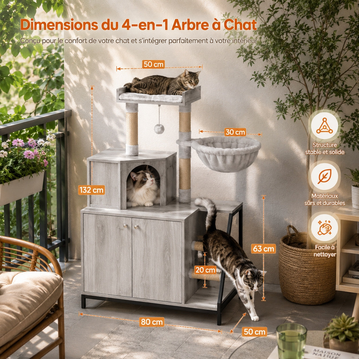 chat.webpSchéma des 4 zones du CATZENHOME™ : plateforme, condo, hamac et cache-litière