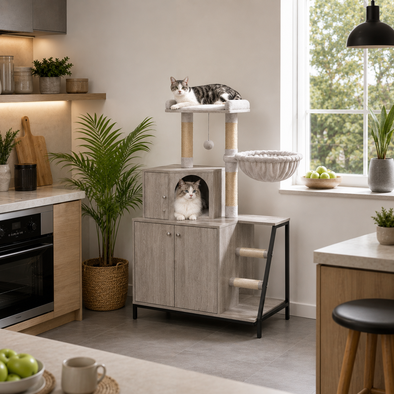 annotations.webpAnnotations des zones du meuble CATZENHOME™ blanc : watching, playing, resting, private space