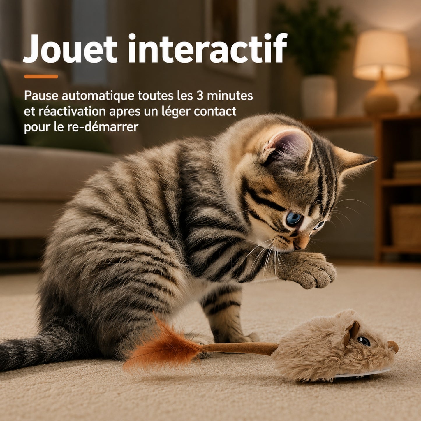 chat qui bondit sur la souribot – jouet souris réaliste pour félin
