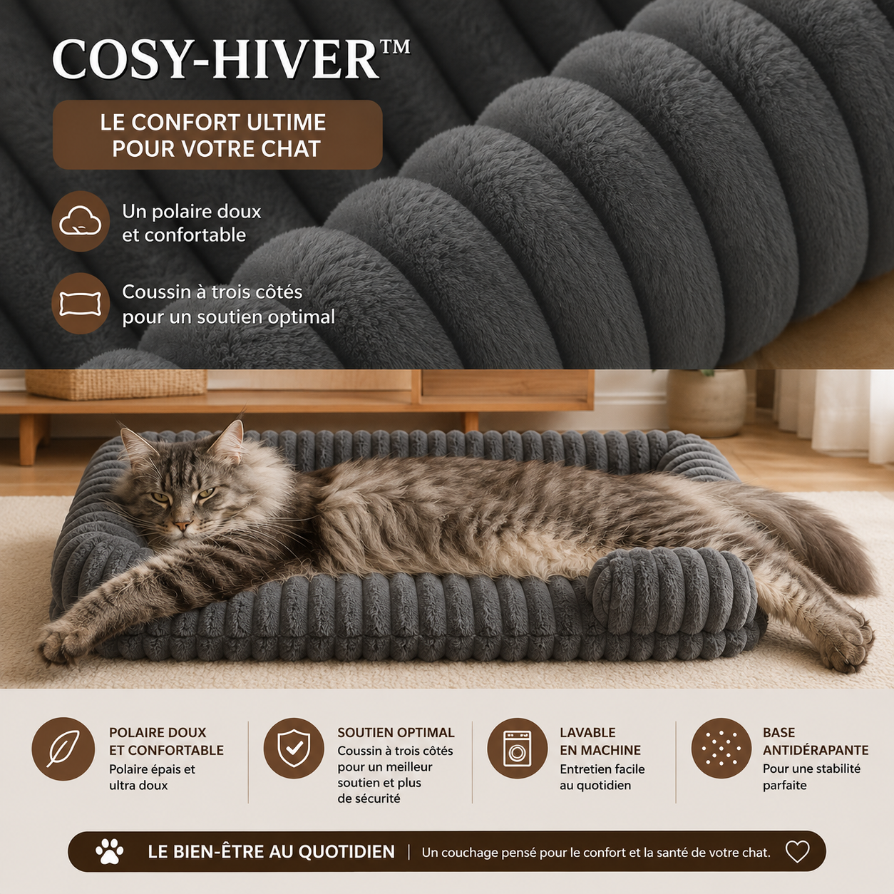COSY-HIVER™ – Nid Douillet pour Chat & Petit Chien