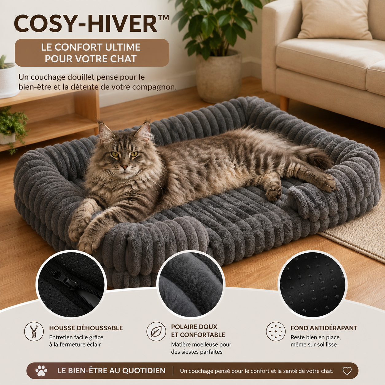 COSY-HIVER™ – Nid Douillet pour Chat & Petit Chien