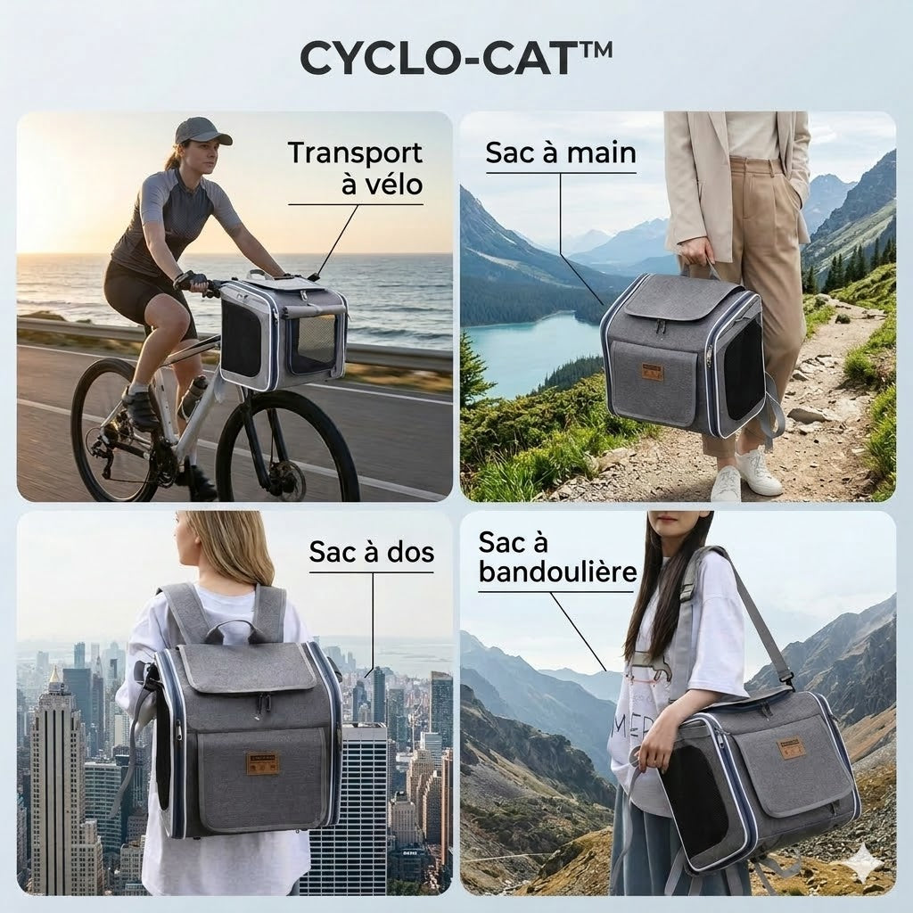 CYCLO-CAT™ — Transport vélo, sac à dos et sac bandoulière, 4 modes de port