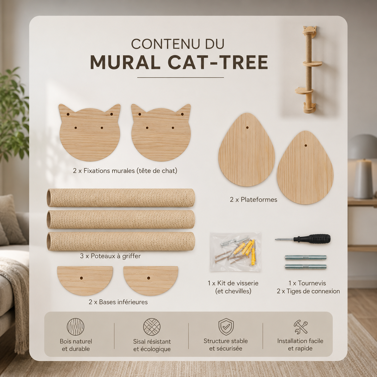 contenu de mura-cat tree ,arbre à chat mural