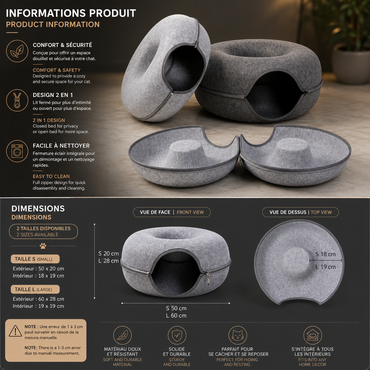 donut's pet les dimensions du produit pour chat