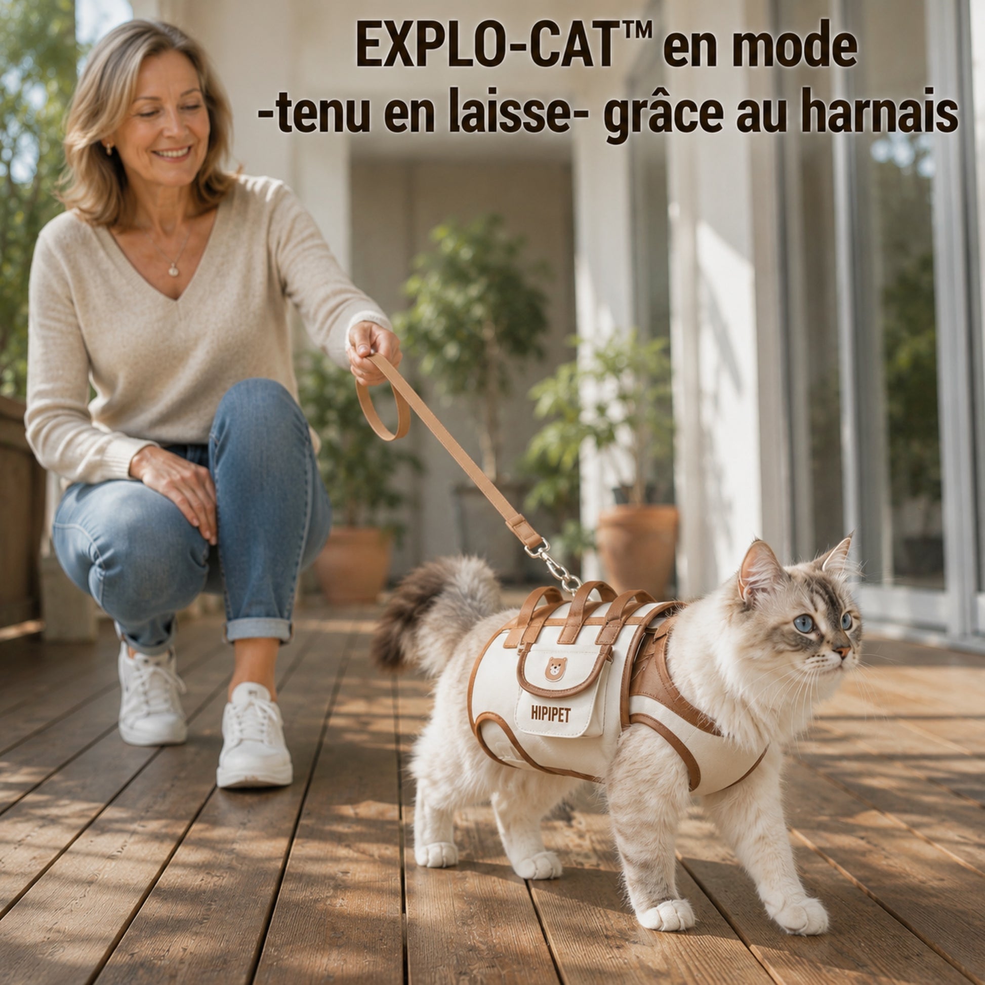 EXPLO-CAT™ — Mode harnais avec laisse pour chat en promenade
