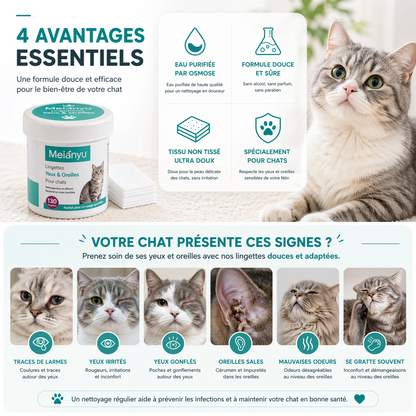 Lingettes Nettoyantes pour Yeux et Oreilles pour Chat CLEAN-PET.