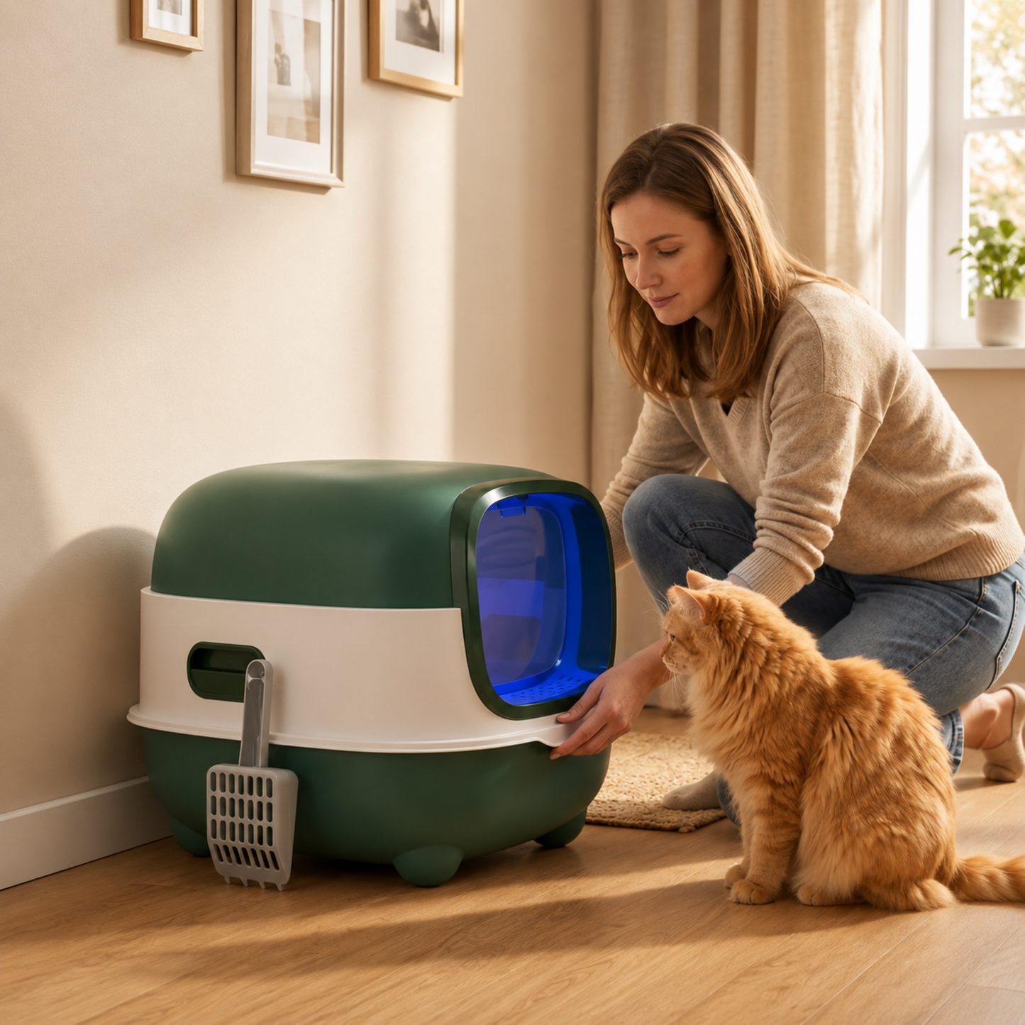 femme qui met en place la litière du chat