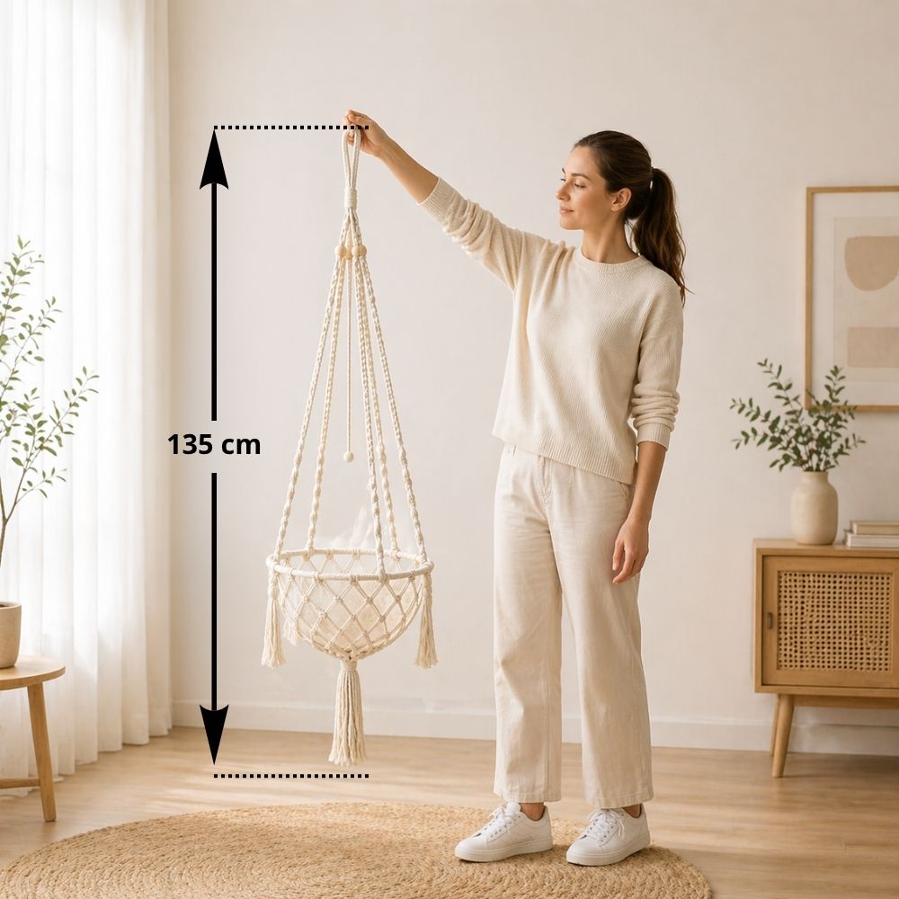 femme debout tenant en main le hamac pour les dimensions