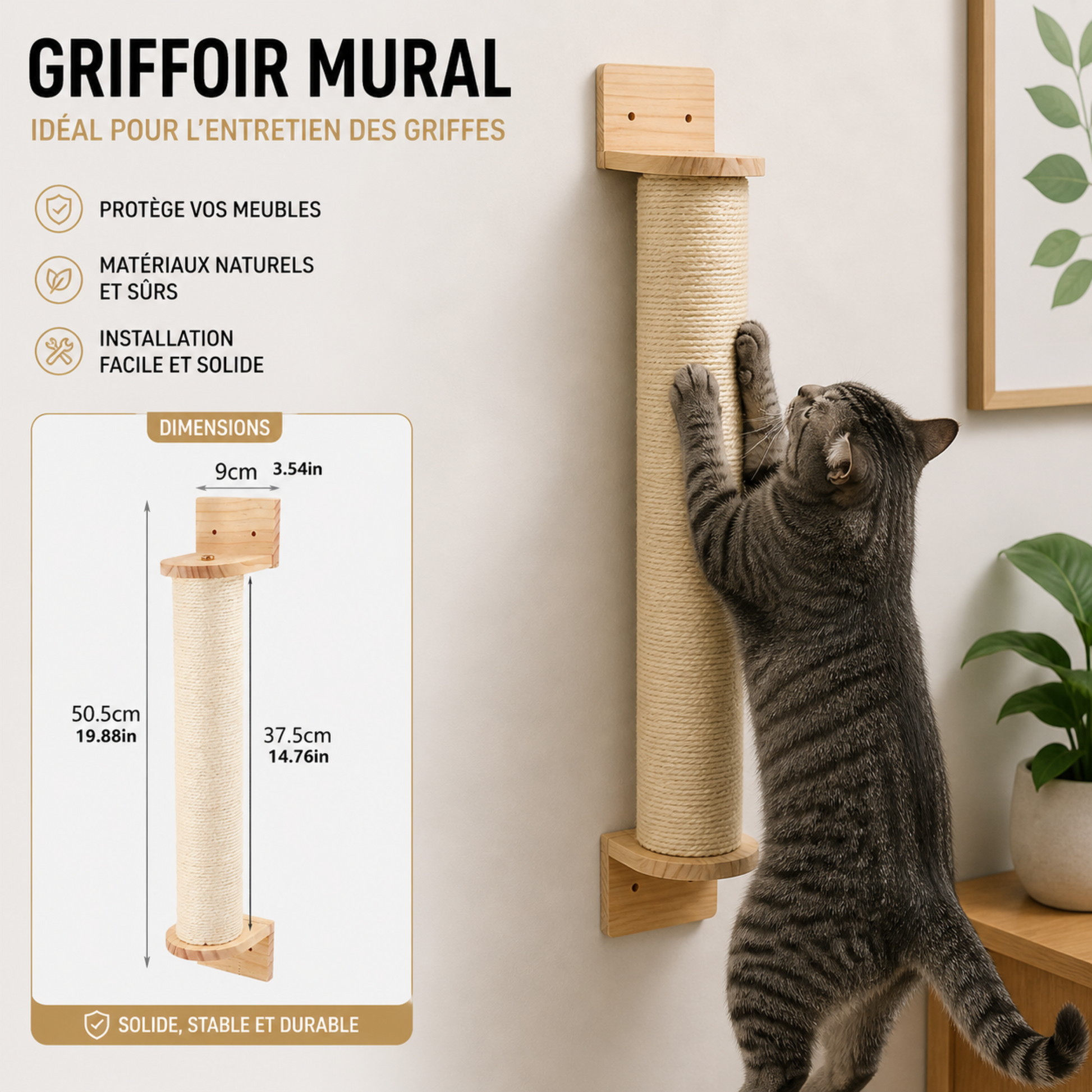 griffoir vertical pour arbre à chat mural