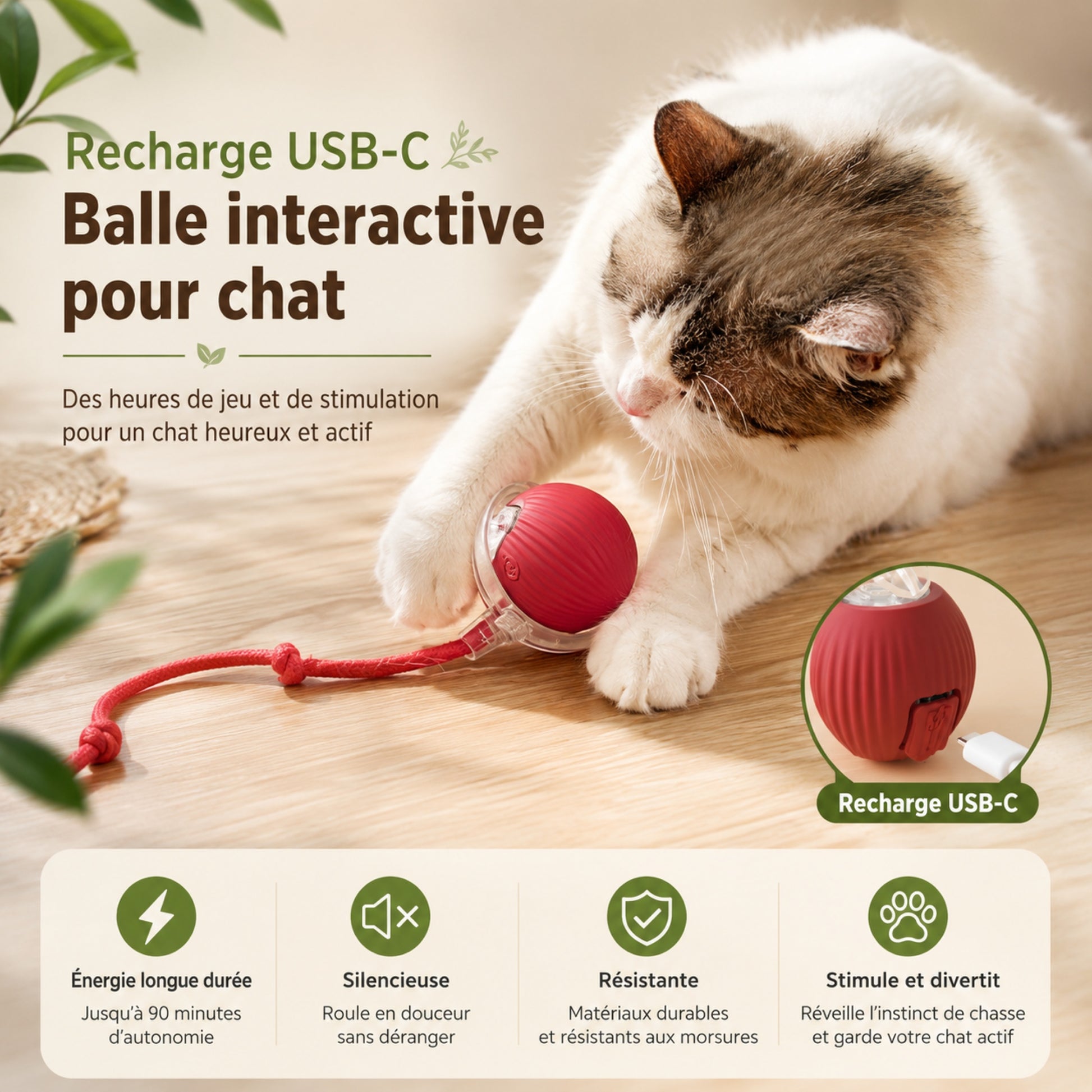 balle pour chat rechargeable